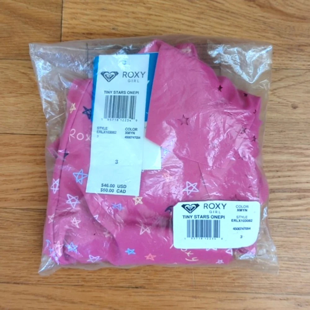 Roxy Pink Guava Tiny Stars Ruffle Off Shoulder One Piece Swim Suit Size 3T
